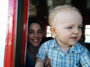 On the ferry, loving the breeze!